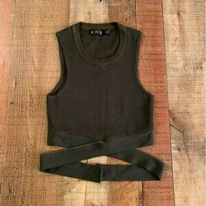 Rehab womens green stretch knit cropped tank top with wrap strap detail -M